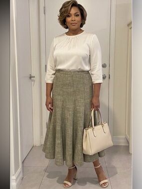 MEXX Linen/Poly Mix Tan Full A-Line skirt Women's Skirt Size US14